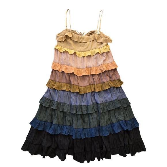 Storia Dresses & Skirts - Storia Multicolor Tiered Ruffle Midi Dress Rainbow Boho Summer Crinkle Small